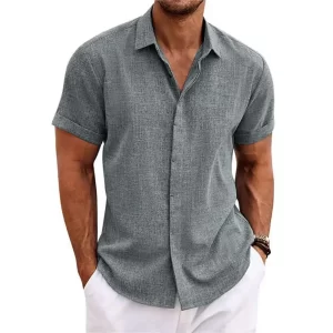 Comfortable Men Shirt Men Flax Shirt Stylish Men's Lapel Short Sleeve Shirt Loose Fit Casual Thin Tops with Solid Color Buttons