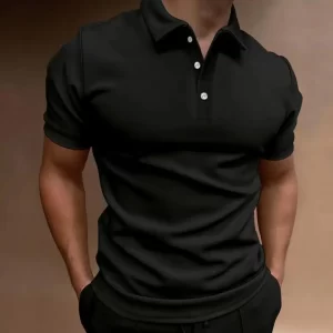 Men T-shirt Slim Fit Men's Business Shirt Summer Lapel Buttons Neckline Short Sleeve Top for Office Streetwear