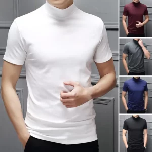 Men Summer Top Half High Collar Solid Color Soft Pullover Breathable Keep Cooling Casual Short Sleeves Summer T-shirt Clothing
