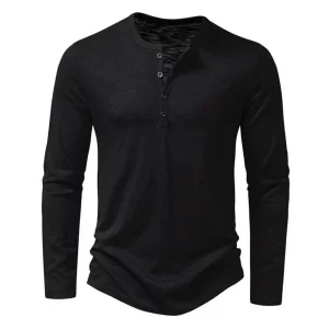 Men Autumn Winter O neck Collar Buttons Neckline T shirt Long Sleeve Solid Color Slim Fit Bottoming Tee Shirt Streetwear